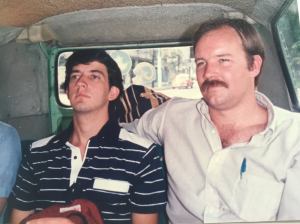 This picture of Ty (on the left) with Dick Elwell was taken in Mexico City on a month long summer missions project in the back of a Volkswagen Van, our main mode of transportation.